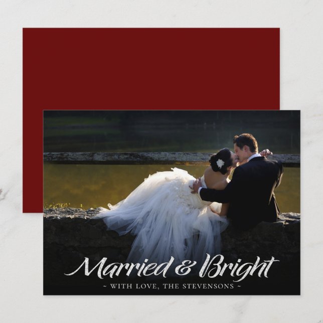 Married and Bright Christmas | Festive Red Photo Holiday Card (Front/Back)