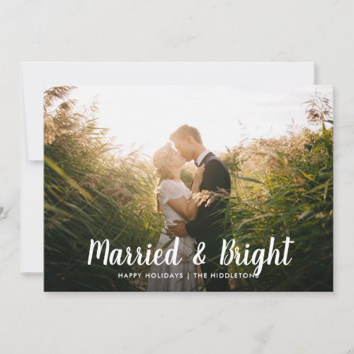Married And Bright  Couple First Christmas Photo Holiday Card