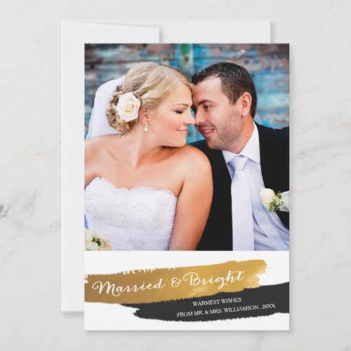 Married and Bright Faux Gold Foil Christmas  Gold Holiday Card