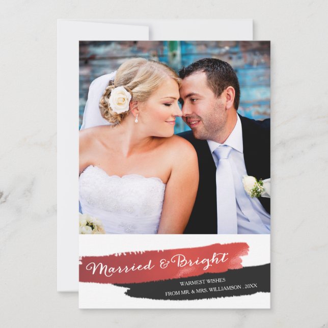 Married and Bright Faux Gold Foil Christmas | Red Holiday Card (Front)