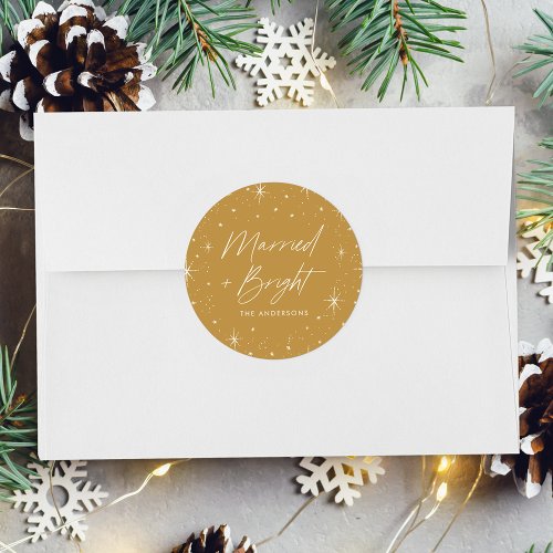Married and Bright Gold Holiday Classic Round Sticker
