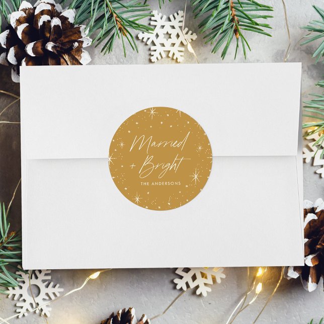 Married and Bright Gold Holiday Classic Round Sticker (Creator Uploaded)