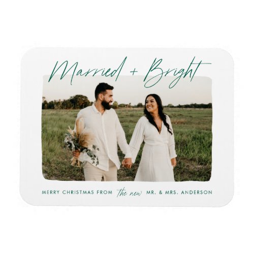 Married and Bright Green Script Photo Magnet