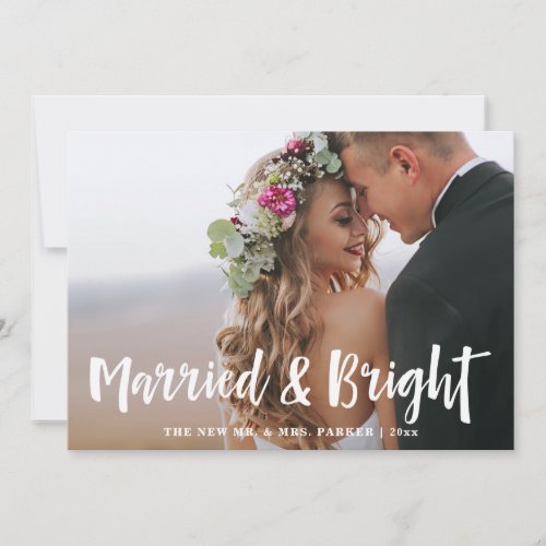 Married and Bright  Hand Drawn Script Two Photo Holiday Card