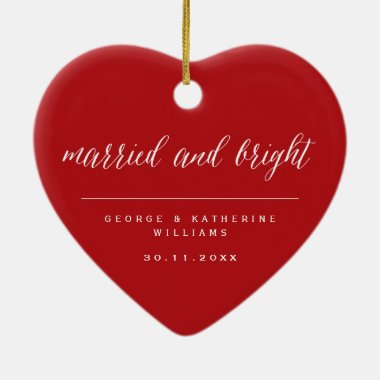 Married And Bright Holiday Wedding Photo Christmas Ceramic Ornament