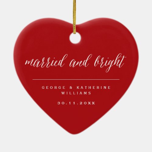 Married And Bright Holiday Wedding Photo Christmas Ceramic Ornament