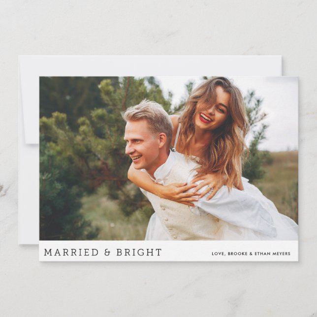 Married and Bright Minimal Photo Holiday Card (Front)