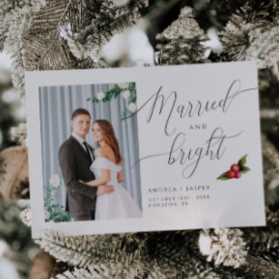 Married and Bright Mistletoe Photo Holiday Card
