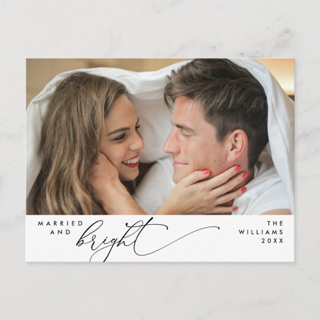 Married and Bright, Modern Script Photo Holiday  Postcard (Front)