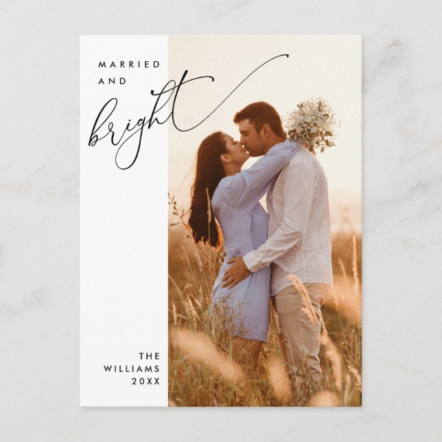 Married and Bright, Modern Script Photo Holiday  Postcard (Front)
