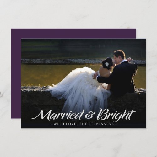 Married and Bright  Moody Purple Photo Christmas Holiday Card