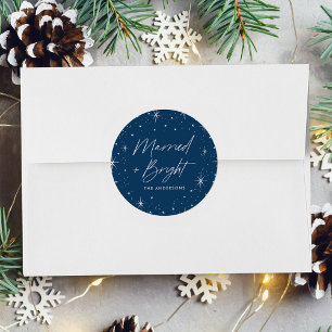 Married and Bright Navy Holiday Classic Round Sticker