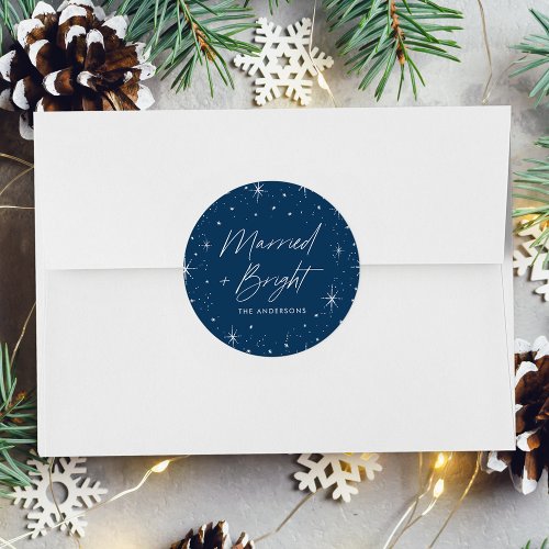 Married and Bright Navy Holiday Classic Round Sticker