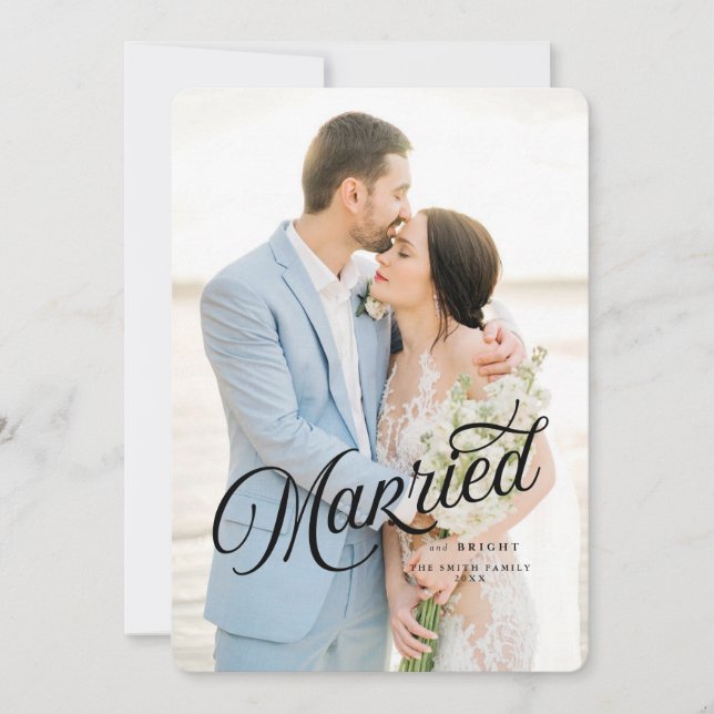 Married and Bright Newlywed Christmas Card (Front)