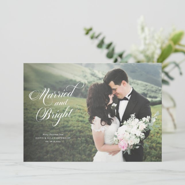 Married and Bright Newlywed Christmas Card (Standing Front)