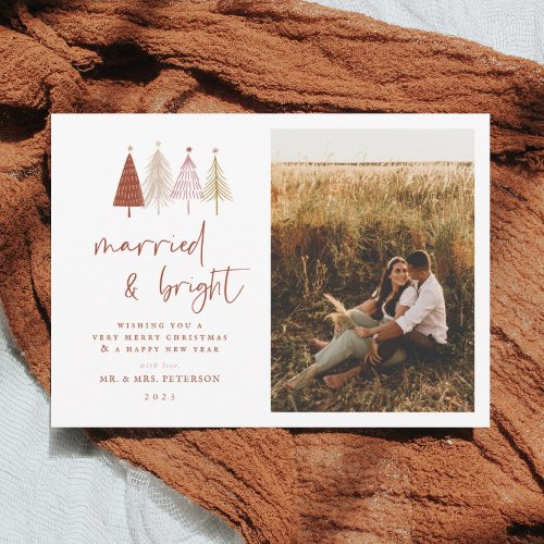 Married and Bright Newlywed Christmas Holiday Card