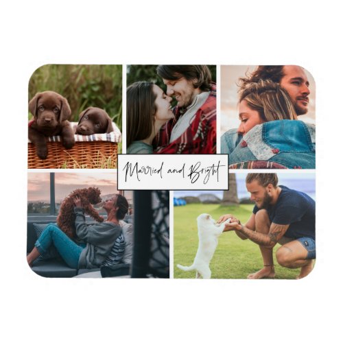 Married and Bright Newlywed Couple Photo Christmas Magnet