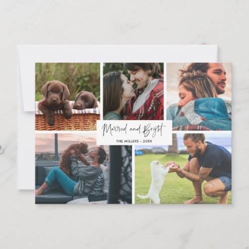 Married and Bright Newlywed Couple Photo Holiday Card