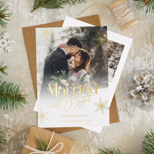 Married and Bright Newlywed Foil Holiday Card