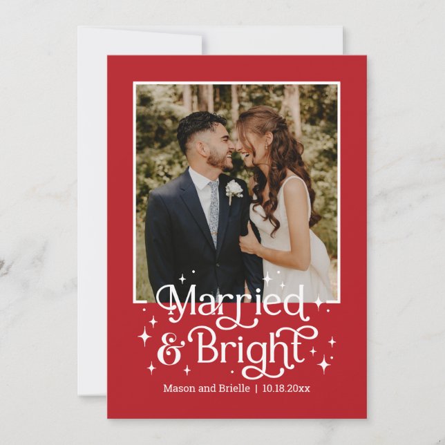 Married and Bright Newlywed Holiday Photo Card (Front)