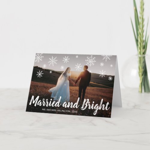 Married and Bright Newlywed Photo Christmas Holiday Card