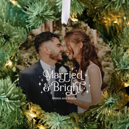 Married and Bright Newlyweds Ornament Holiday Card