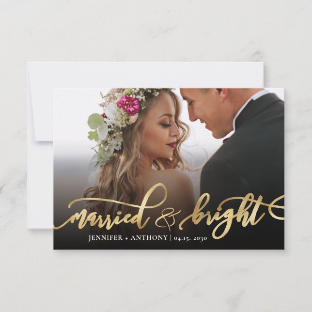 Married and Bright Newlyweds Photo Christmas Card (Front)