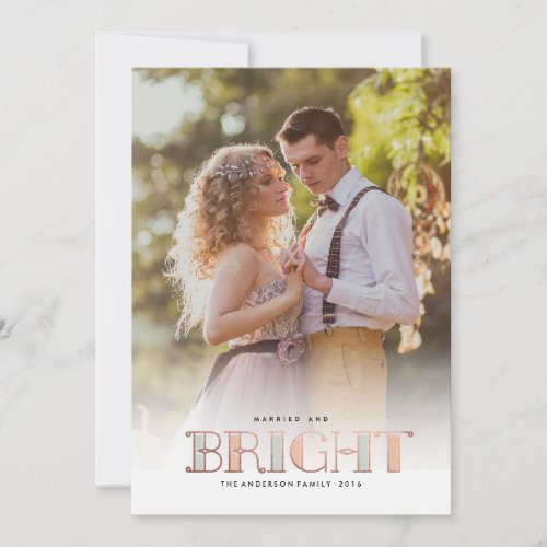 MARRIED AND BRIGHT photo christmas greeting card