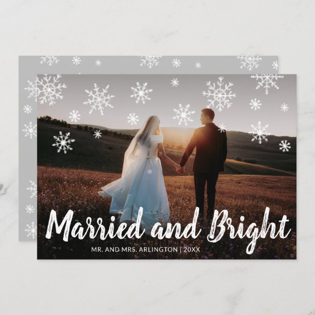 Married and Bright Photo Newlywed Christmas Holiday Card (Front/Back)
