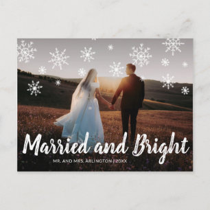 Married and Bright Photo Newlywed Christmas Holiday Postcard