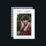 Married and Bright Photo Plaid Newlywed Christmas Holiday Card<br><div class="desc">The perfect Christmas card for the newlywed couple who loves a minimalist design. Modern handwritten script reads "Married and bright" at the top of the card with your custom photo and your message. The backside of this photo Christmas card is black and white plaid design.</div>