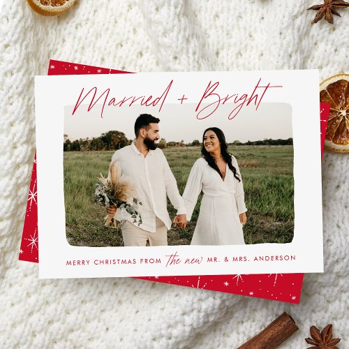 Married and Bright Red Script Photo Holiday Card