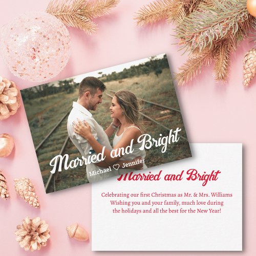 married and bright retro script newlyweds photo note card