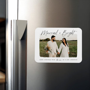 Married and Bright Script Photo Magnet