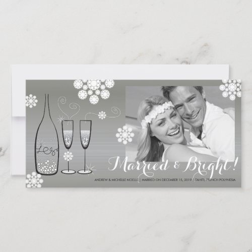 Married And Bright Silver Champagne Photo Wedding Holiday Card