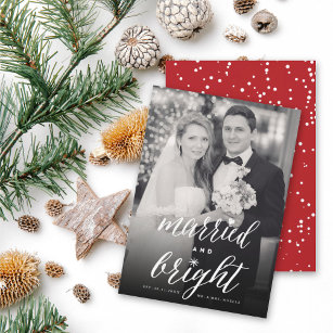 Married And Bright Trendy Typography Photo Wedding Holiday Card