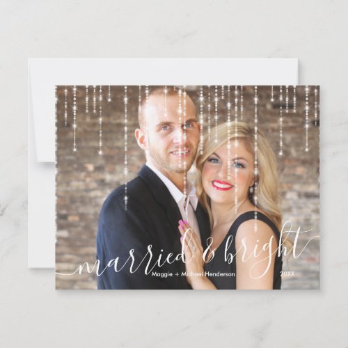 Married and Bright Twinkle Lights Christmas Photo Holiday Card