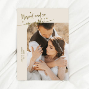 Married and Grateful Wedding Photo Cream Thank You Card