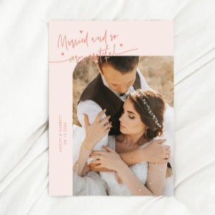 Married and Grateful Wedding Photo Peach Thank You Card