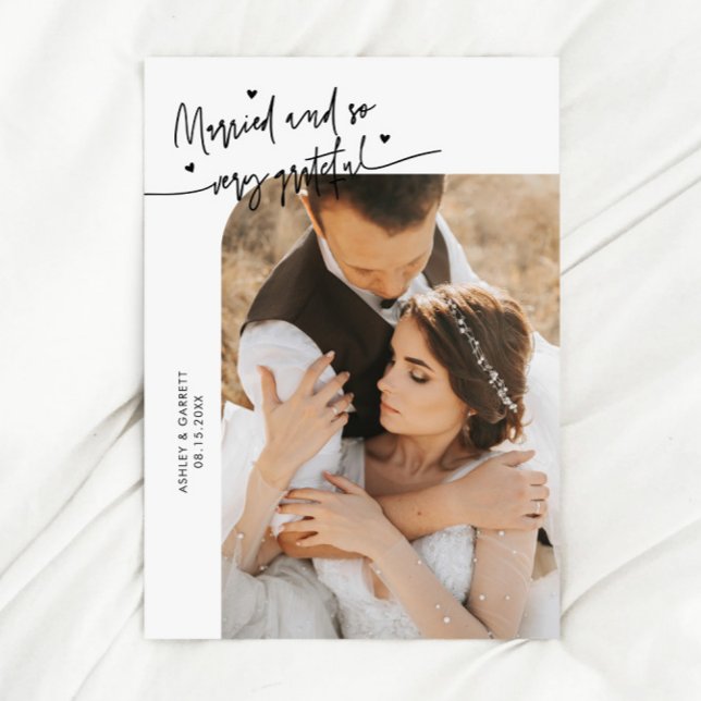 Married and Grateful Wedding Photo White Thank You Card (Creator Uploaded)