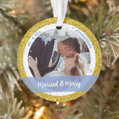 Married and Merry 1st Xmas as Mr and Mrs 2 Photos Ornament