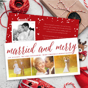 Married And Merry 3 Photo Collage Simple Wedding Holiday Card