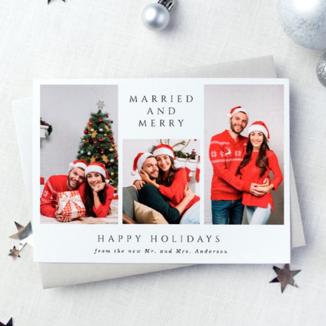 Married and Merry | 3-Photo First Christmas  Holiday Card (Creator Uploaded)