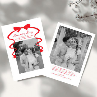 Married and Merry Bow Photo Christmas Newlyweds Holiday Card