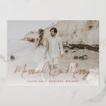 Married and Merry Brush Script Christmas Photo Foil Holiday Card<br><div class="desc">Celebrate your first Christmas as a married couple with this stylish completely customizable holiday card in foil. There is a 2-photo collage on the back for you to showcase more of your favorite photos and room for your own custom sentiment.</div>