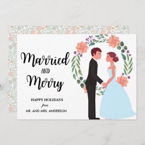 Married And Merry Cartoon Flat Holiday Photo Card