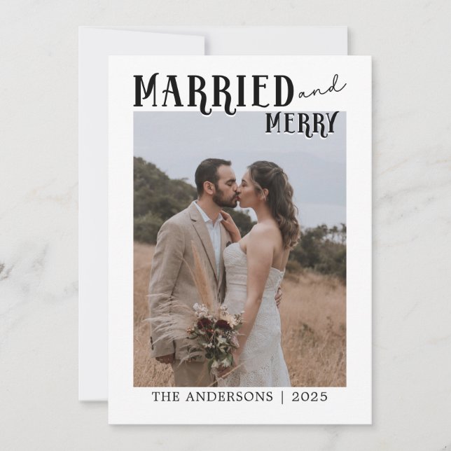 Married and Merry Christmas  Newlyweds Holiday Thank You Card (Front)