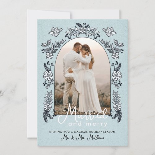 Married and Merry Christmas Wedding Photo Arch Holiday Card