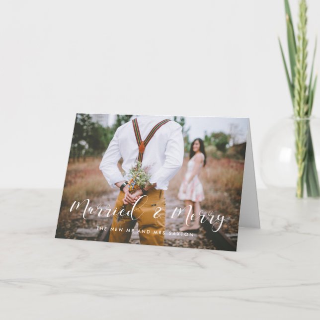 Married and Merry elegant wedding announcement (Front)