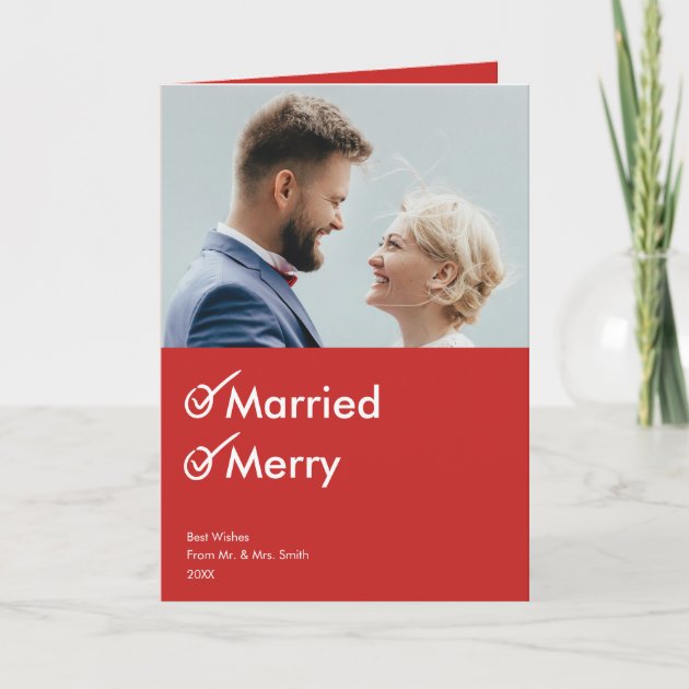 Married And Merry | First Married Christmas Photo Holiday Card